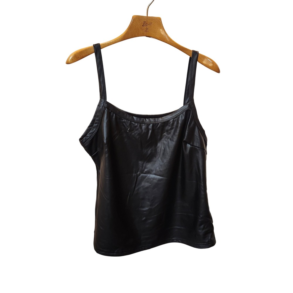 WDIRARA Black Faux Leather Camisole Top Square Neck 3XL Plus New with Tags